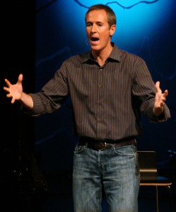 Andy Stanley, 51, from Alpharetta, Ga., communicated part-two of the series Why Worry at Athens Church on Sunday, Sept. 13, 2009 in Athens, Ga. Stanley is the senior pastor at North Point Community Church and normally delivers messages to Athens Church via video.